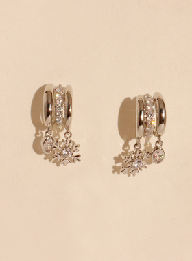 JILIFANG 冬日氛围感多层镶钻闪亮精致气质小雪花垂坠925银针耳环