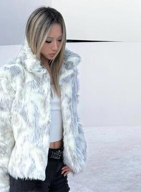爆款洋气白色环保狐狸皮草女款2025新款海宁时尚年轻毛毛外套冬厚