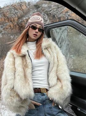 高级感狐狸环保皮草女款2025新款爆款海宁年轻款白色毛毛外套冬厚
