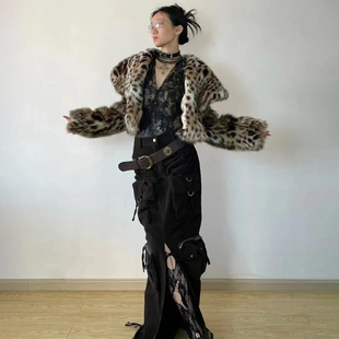 环保冬厚 洋气年轻款 皮毛一体棕色豹纹皮草外套女2025新款 海宁爆款