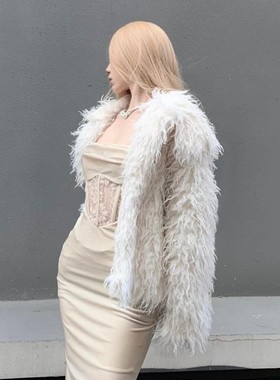 白色短款羊羔毛外套女2025新款韩系年轻毛茸茸小个子环保皮草冬厚