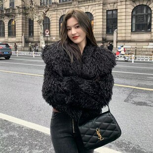 高级黑色羊羔毛外套女2025新款 韩系年轻小个子毛茸茸环保皮草冬厚