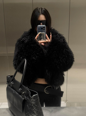 韩系黑色超火羊羔毛外套女2025新款爆款洋气年轻环保皮草毛毛上衣
