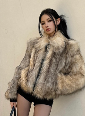 棕色狐狸环保皮草外套女2025新款海宁爆款洋气年轻毛茸茸短款冬厚