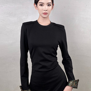 【阿泯娜】B2413蒙古民族风女士长款马蹄袖连衣裙显瘦时尚