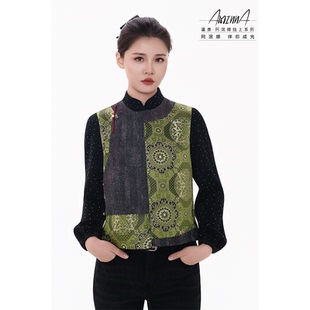 【阿泯娜】民族风拼接马甲女 复古花纹通勤无袖外搭上衣37532DW23