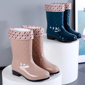 套鞋 四季 保高 防水鞋 女士防滑中筒胶鞋 雨鞋 女中筒成人加绒雨靴时尚
