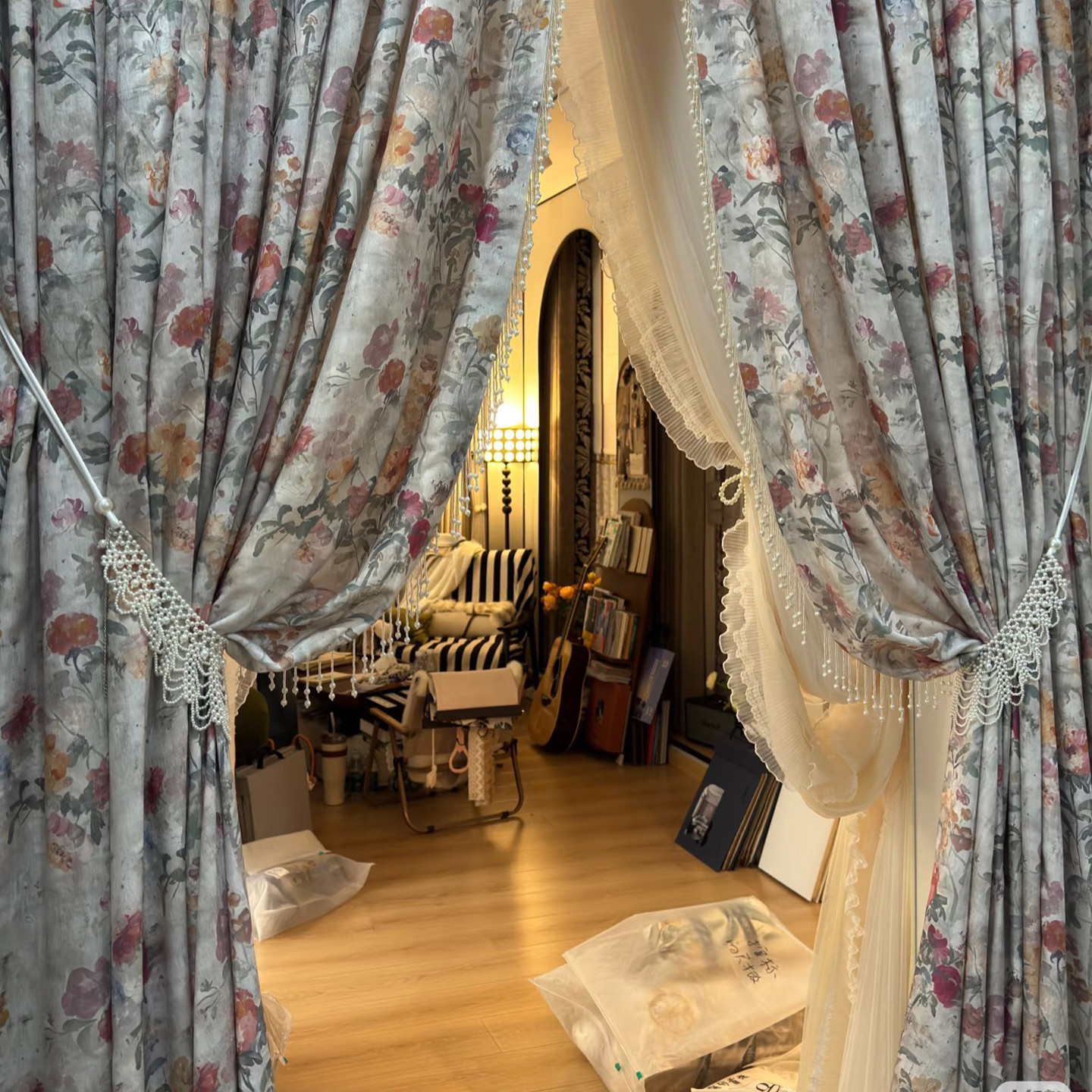 2025年新款窗纱法式浪漫碎花窗纱莫奈花园正版客厅卧室飘窗定制帘