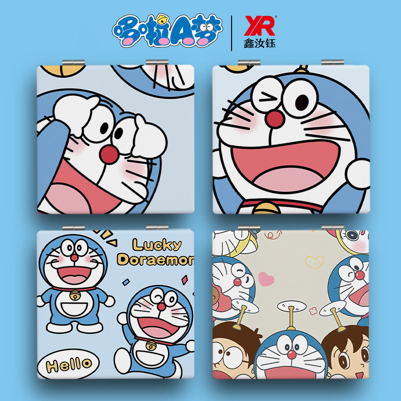 哆啦A梦可爱叮当猫双面随身化妆镜ins手持镜翻盖补妆镜学生便携式