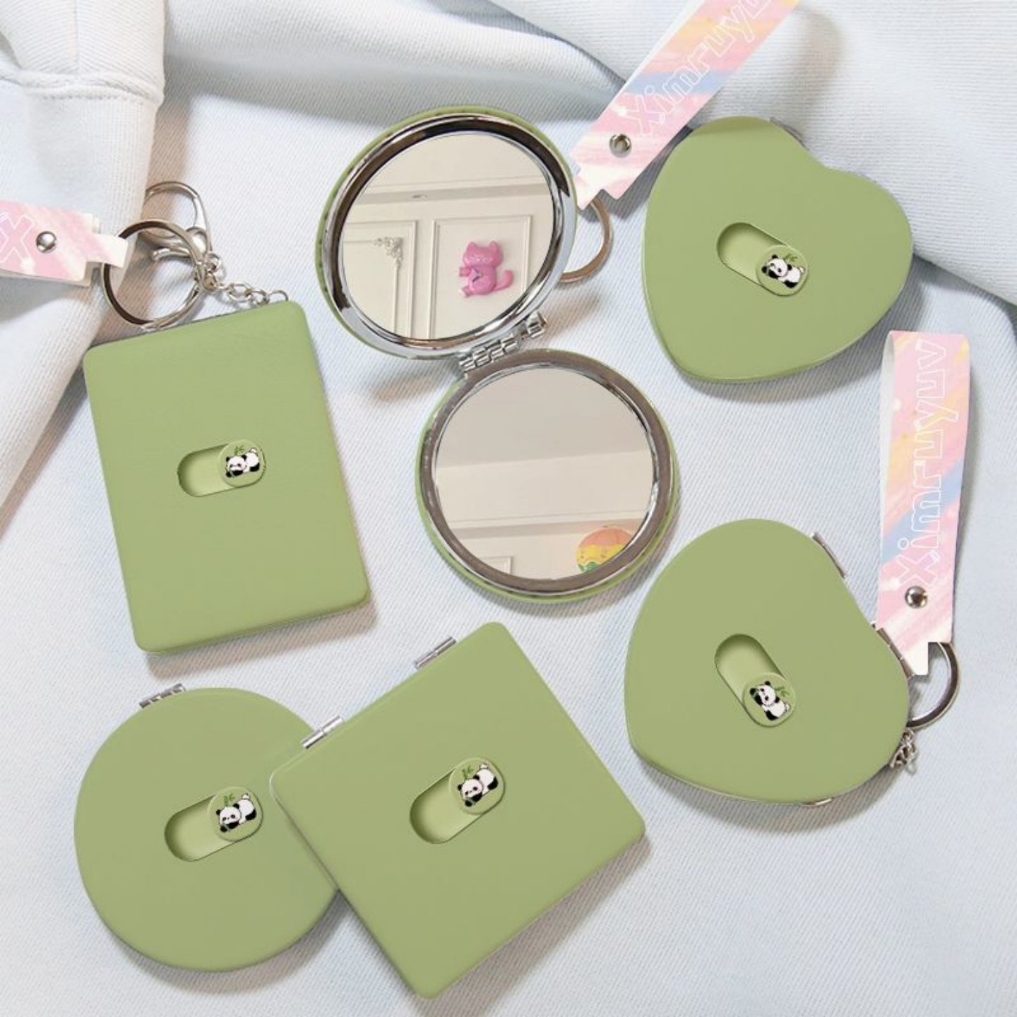 ins简约小熊猫折叠式化妆镜可爱少女宿舍用便携梳妆小镜子随身带