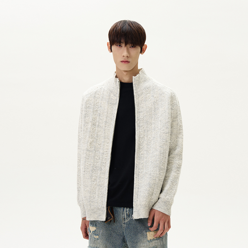 LOPEZ LAKE美式复古高街开衫毛衣男女潮高级感宽松立领针织