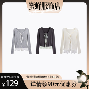 针织甜辣叠穿上衣 二茵ERYIN蕾丝拼接假两件长袖 蜜蜂欢乐社