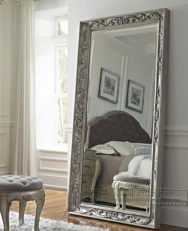 美式乡村复古做旧置地精雕试衣镜