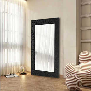 美式 简约黑边全身镜壁挂入户方形穿衣镜客厅靠墙置地镜古典试衣镜