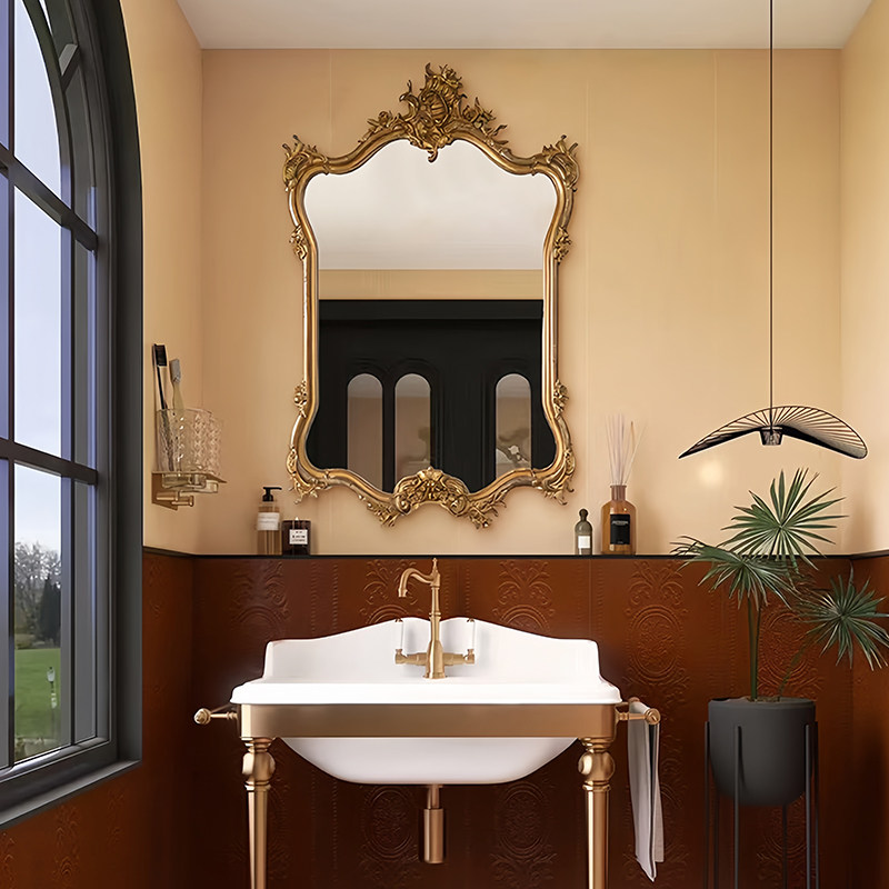 美式轻奢壁炉装饰镜欧式高级复古led智能浴室镜酒店样板房装饰镜