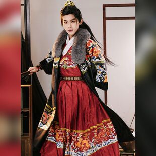 披袄可拆卸仿貉子毛领冬男女款 新款 原创汉服裘衣对襟新年战袍半袖