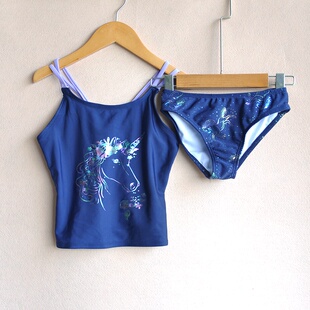 泳装 女童背心式 中大童初中生独角兽分体吊带游泳裤 两件套装 泳衣裤