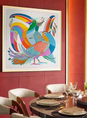 艾玛士橙色轻奢镶钻晶瓷画卧室床头装饰画现代简约餐厅挂画大嘴鸟