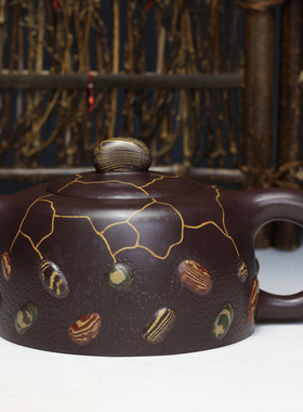 雨花石紫砂艺术高工吴祥大亲制孤品原矿陈腐老紫泥全手工440cc