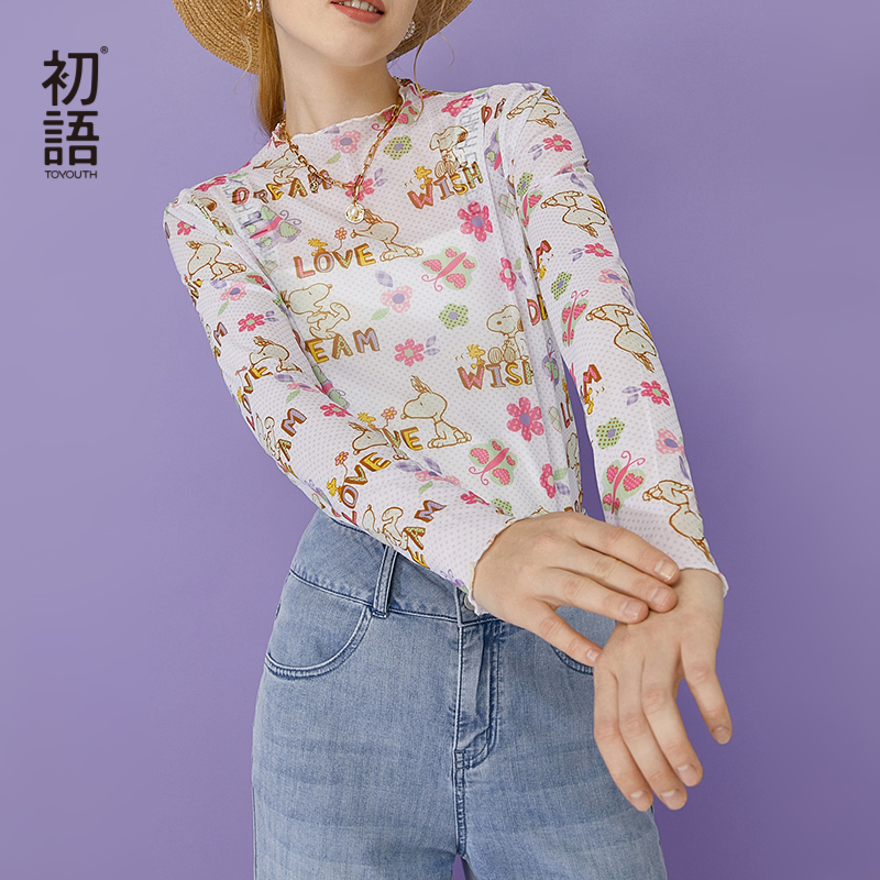初语网纱打底衫女内搭2020秋季新款史努比卡通印花紧身长袖t恤潮|ruв категории Женская одежда, футболка - от Buy2taobao.com для оказания профессиональной услуги покупки агента Taobao