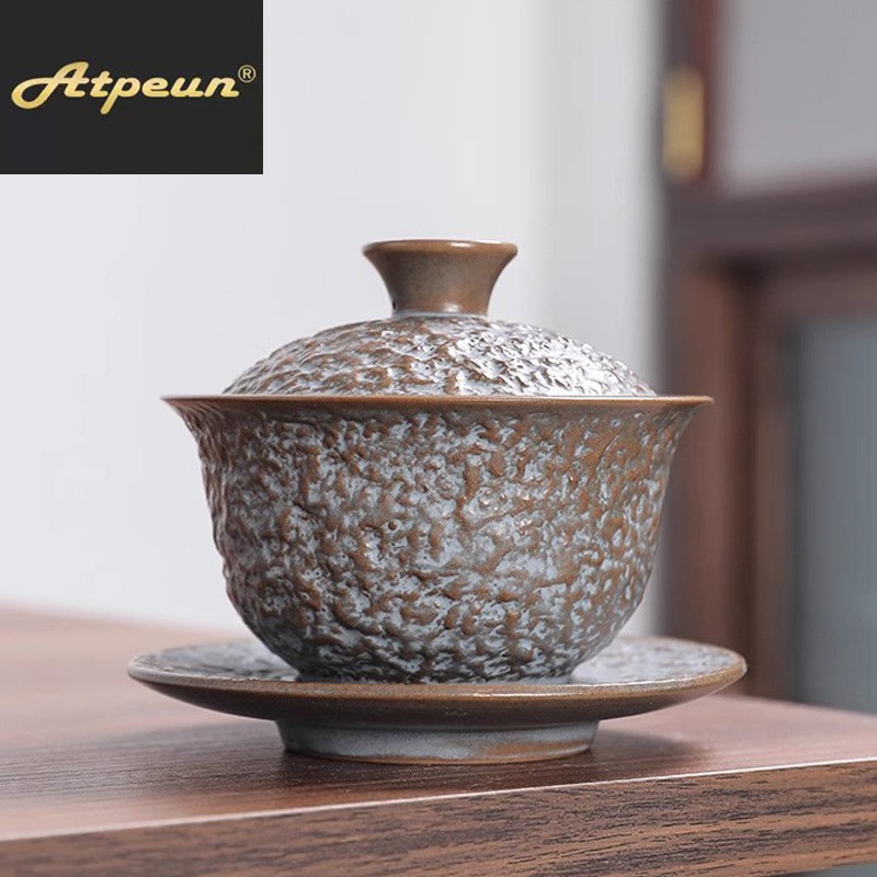 ATPEUN冬未复古石头釉三才盖碗不烫手茶杯泡茶碗陶瓷盖碗带盖单个