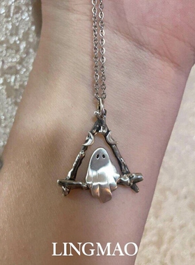 韩系复古银色忧郁小鬼吊坠项链女