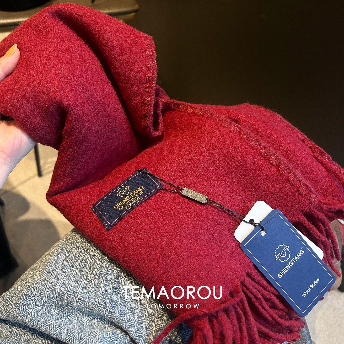 韩版百搭安哥拉红色围巾女新年洋气时尚高级加厚保暖披肩冬季围脖