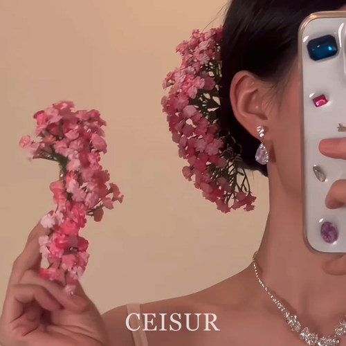 刘亦菲同款粉色满天星发簪发夹女
