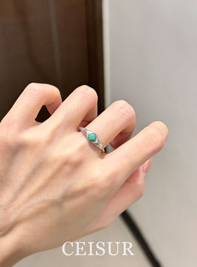 复古方形仿绿松石戒指小众高级感