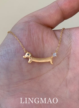 金色可爱小狗吊坠项链高级感轻奢