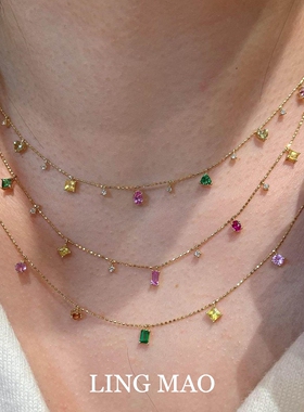 多巴胺彩色方块流苏项链轻奢小众