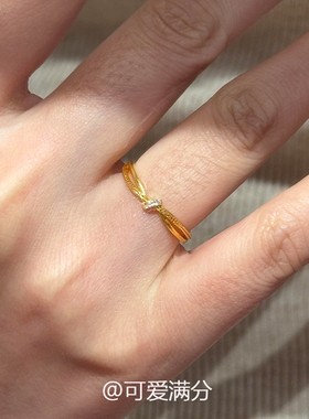 复古金色交叉闪钻戒指轻奢高级感