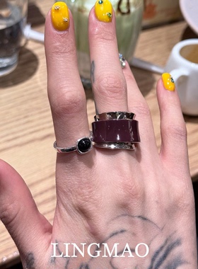 酒红色宽版戒指时尚精致小众设计