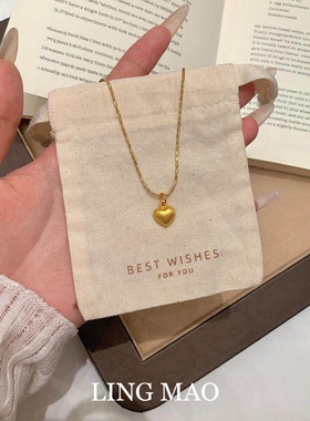 复古金色拉丝爱心项链轻奢高级感