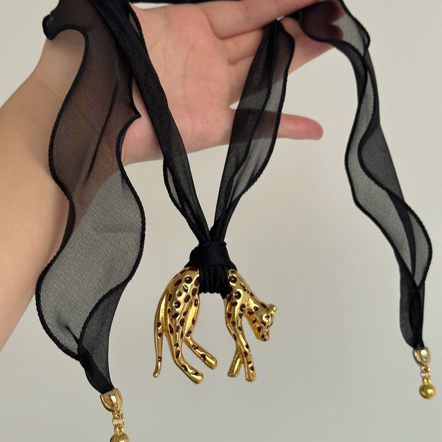 中古黑金钱豹项链小众轻奢高级感