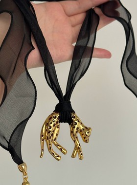 中古黑金钱豹项链小众轻奢高级感