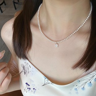 承欢记杨紫同款小米珠仿珍珠项链女2025新款爆款镶钻方糖吊坠颈链