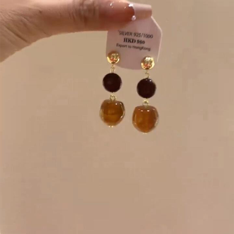 复古美拉德琥珀色串珠耳环女秋冬百搭耳钉轻奢小众高级感独特耳饰,饰品/流行首饰/时尚饰品新,耳钉,淘宝优惠券,粉丝福利购,淘宝优惠卷