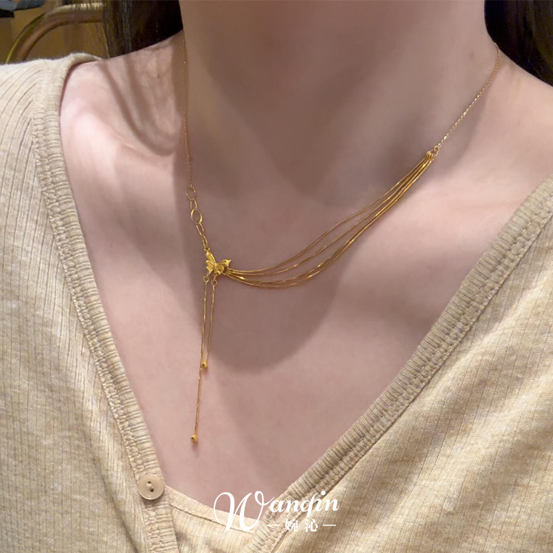 法式金色蝴蝶流苏项链轻奢高级感