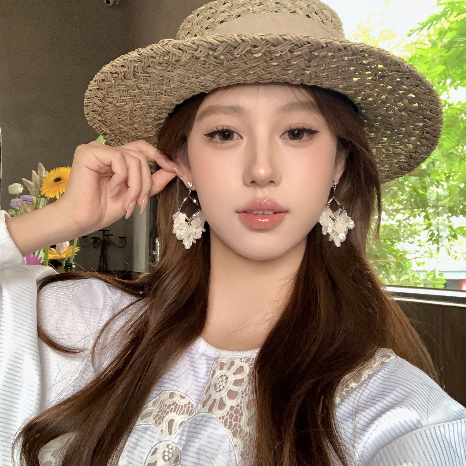 S925纯银法式贝壳流苏耳环女夏日