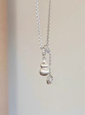 S925纯银拉丝工艺铜钱葫芦项链女