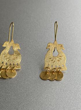 中古风金色小鸟天鹅耳钩女复古风