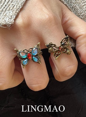 复古镂空做旧蝴蝶戒指轻奢高级感