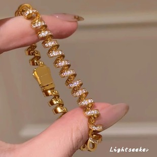 超闪满镶金色电话线手链中古轻奢精致手环小众独特清冷感手饰百搭