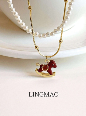 新年红色珐琅小马项链独特高级感