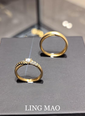 复古金色拉丝麦穗闪钻戒指高级感