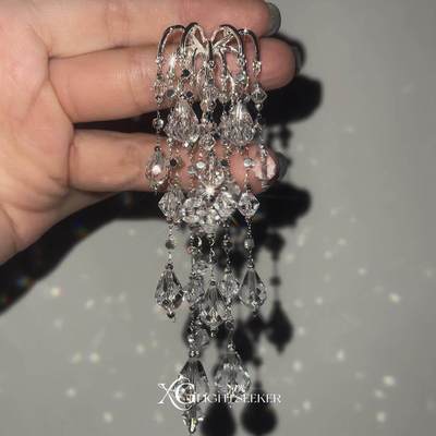 超重工千金感仿水晶长款流苏耳钉