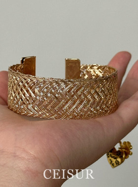 中古vintage金色镂空手镯高级感