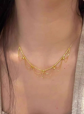 满天星金色蕾丝流苏项链精致轻奢