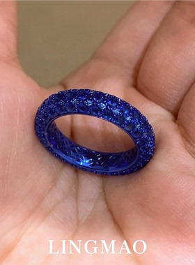 蓝色闪钻戒指高级感轻奢独特漂亮